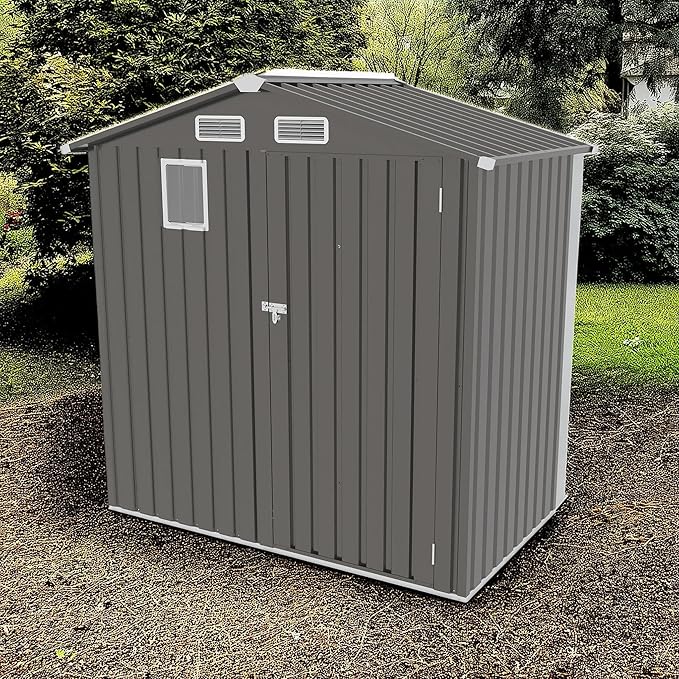 6X3.5 FT Metal Outdoor Storage Shed, Tool Shed with Peaked Roof Watertight w/Window and Lockable Door Compact Metal Tool Room for Garden, Backyard, Patio, Sundries and Bike Storage, Gray