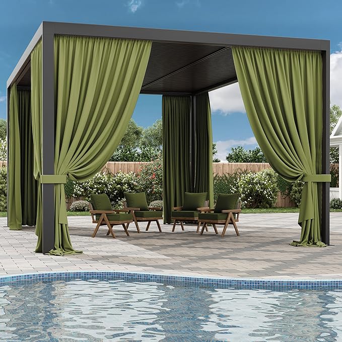 Gazebo Universal Replacement Privacy Curtain,12'×16' Gazebo Outdoor Waterproof Curtains, 4-Panels Sidewall Curtains with Double Zipper for Patio Canopy, Garden and Backyard (Curtain Only)