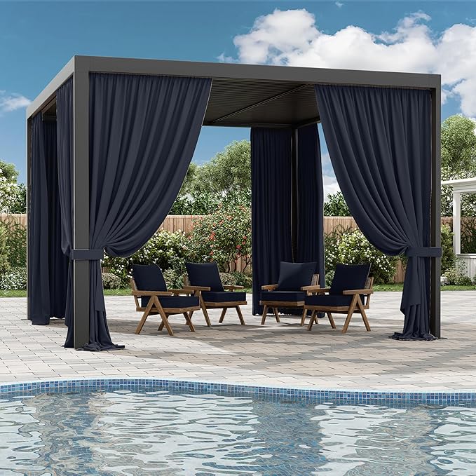 Gazebo Universal Replacement Privacy Curtain,10'×12' Gazebo Outdoor Waterproof Curtains, 4-Panels Sidewall Curtains with Double Zipper for Patio Canopy, Garden and Backyard (Curtain Only)
