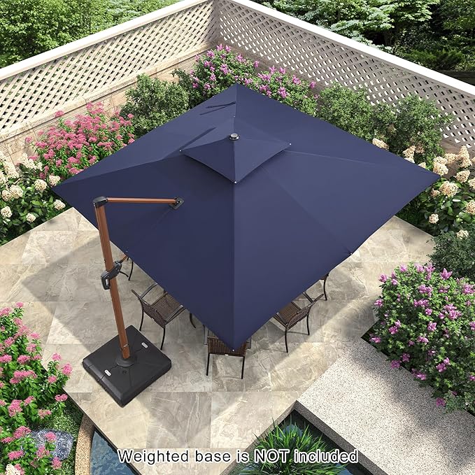 PURPLE LEAF 11ft Patio Umbrella Outdoor Square Umbrella Large Cantilever Umbrellas Windproof Offset Umbrellas Heavy Duty Sun Umbrella for Garden Deck Pool Patio, Navy Blue