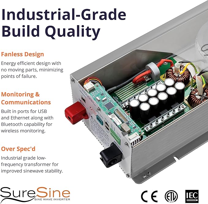 Morningstar SureSine 1000W Pure Sine Wave Off-Grid Inverter - 24VDC, 120VAC, 60Hz, Hard Wired AC Terminals (SI-1000-24-120-60-HW) - DC to AC Converter, Solar/Non-Solar Systems, Bluetooth Mobile Apps