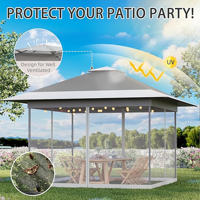 Bezseller 13x13 Pop Up Gazebo Tent with Mosquito Netting – Quick Set Up, Water-Resistant Outdoor Canopy for Patio, Garden, Backyard, and More,Deep Grey