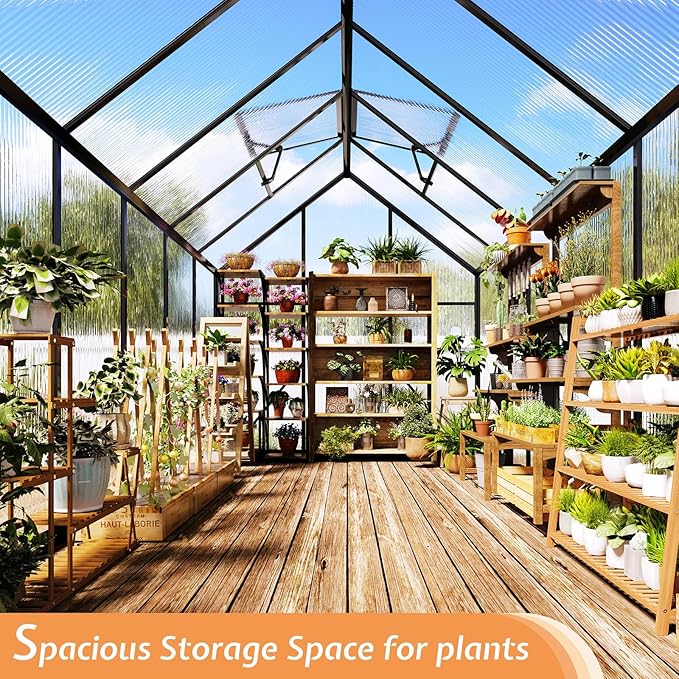Amerlife 6x10x6.3 FT Outdoor Polycarbonate Greenhouse, Walk-in Aluminum Frame Structure with Dual Windows & Swing Door, Heavy-Duty Garden Building in Black