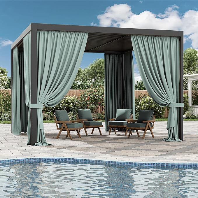 Gazebo Universal Replacement Privacy Curtain,10'×12' Gazebo Outdoor Waterproof Curtains, 4-Panels Sidewall Curtains with Double Zipper for Patio Canopy, Garden and Backyard (Curtain Only)