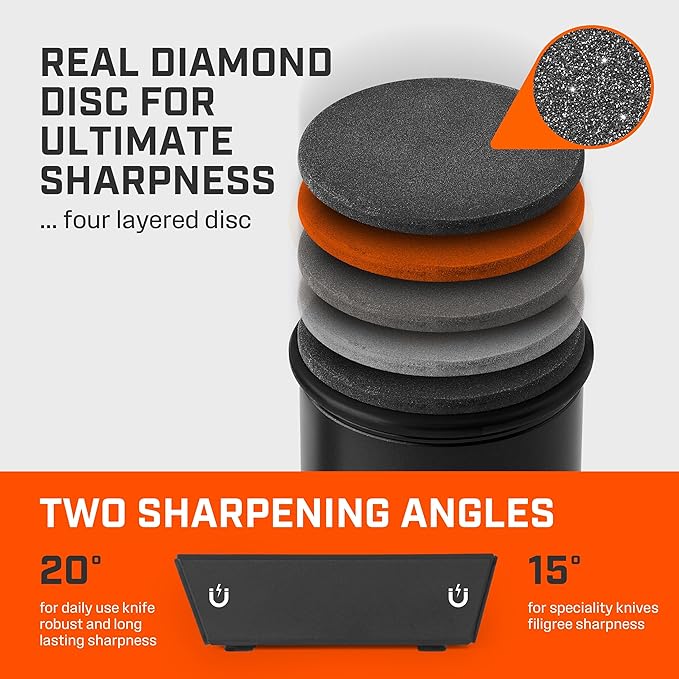 TUMBLER Pro Rolling Knife Sharpener™ - Knife Sharpening Made Easy - Rolling Knife Sharpening Kit with Removable Disc System - Includes 4-Layer Diamond Sharpening Disc & EdgeBoost Ceramic Disc (Black)