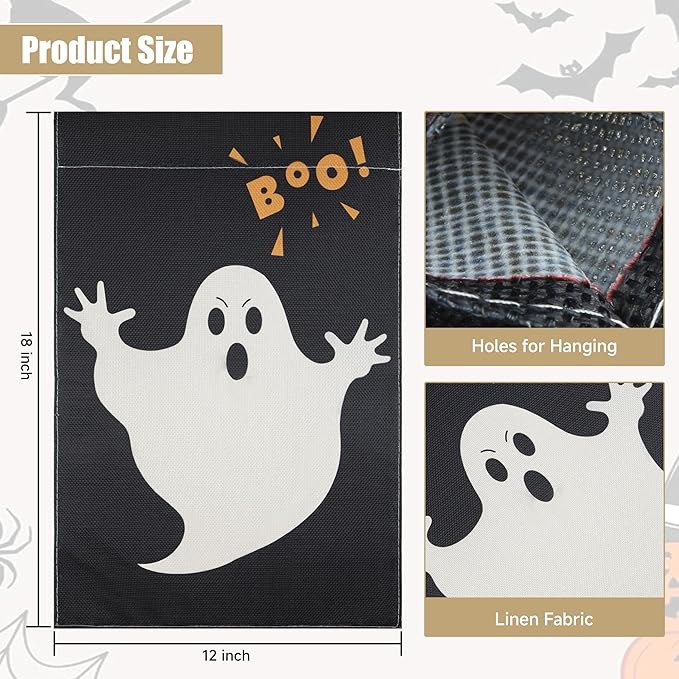 Halloween Garden Flag - Halloween Decorations Outdoor, Yard Flag for Outdoor Holiday Home Decor, Double Sided 12x18 Inch - Spooky Ghost