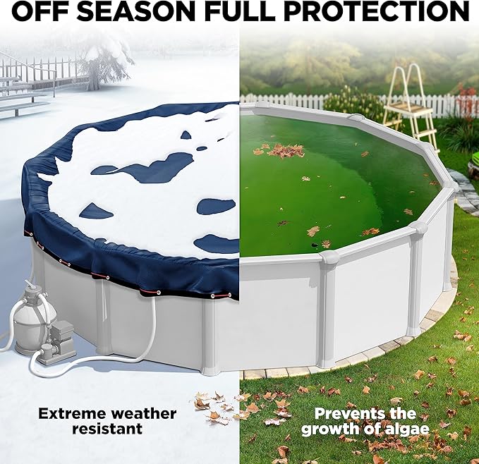28 ft Round Pool Cover for Above Ground Pools, Above Ground Pool Cover, Swimming Pool Cover, Winter Pool Cover, Keeps Out Debris, Cold and UV Resistant, Supreme Mesh, Navy Blue