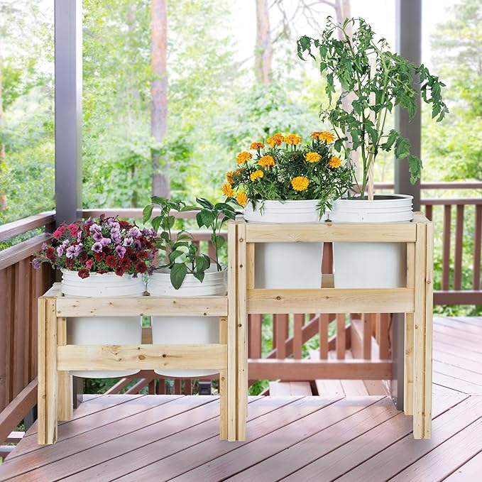 Greenes Fence Two-Tiers Four Bucket Elevated Cedar Wood Garden Frame, 54 in. x 16 in. x 30 in. - Made in USA with North American Cedar