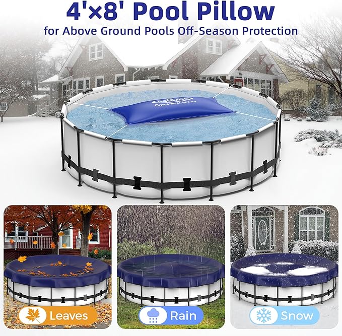 Pool Pillows for Above Ground Pools Winterizing, Extra Durable Cold-Resistant Inflatable PVC Air Pillow for Swimming Pool Winter Protection, Winter Pool Closing Kit Ice Equalizer (4’ X 8’)