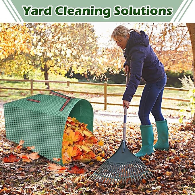 2 Pack 53 Gallons Leaf Bags, Reusable Yard Waste Bags Large Capacity Semi-Circular Dustpan-Type Lawn Bags for Collecting Leaves Sturdy & Waterproof Yard with A Pair of Gloves