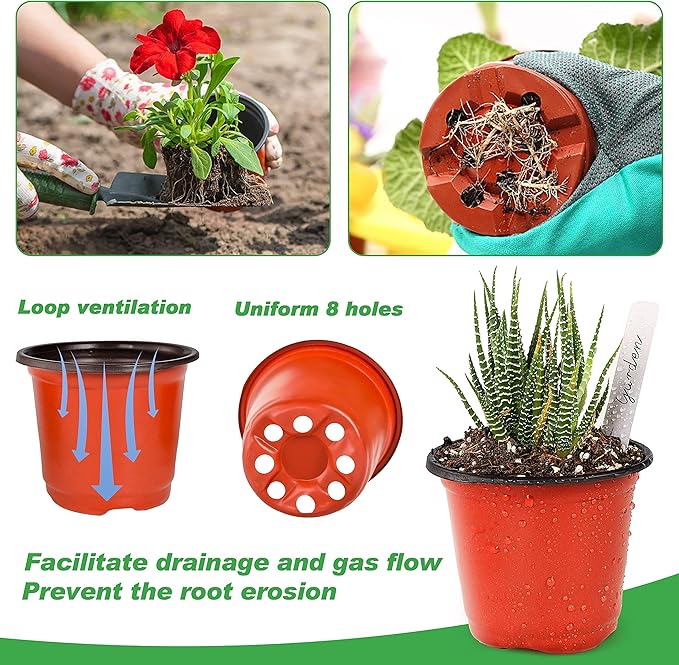 TDHDIKE Plastic Planter Nursery Pots 4" Small (50pcs) Seedlings Flower Pots Container Seed Starting Pots for Plants Come with 50pcs Labels