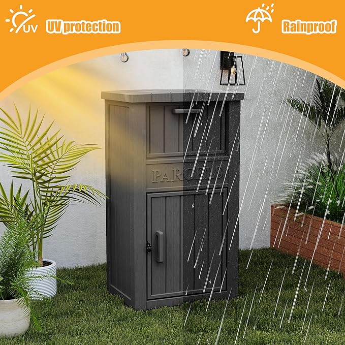 Package Delivery Box,Storage Box with Lockable Secure,Double-Wall Resin Outdoor Package Delivery and Waterproof Deck Box for Porch, Curbside (Black)