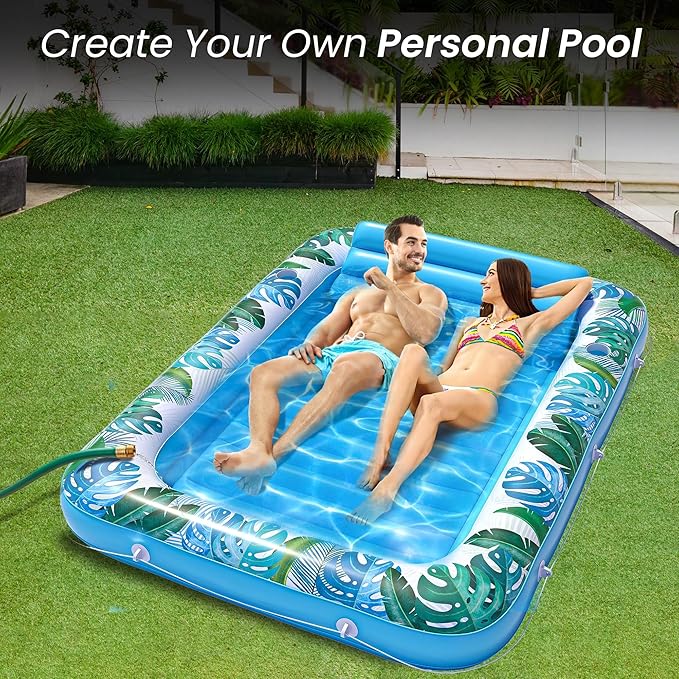 JAMBO XXL Inflatable Tanning Pool Lounger Float, 80 x 56 Sun Tanning Pool Float with Pillow Water Lounge Raft Pool Floatie for Adults Tanning Raft Pool Tub Water Tanning Bed Kiddie Pool Tanning Floats
