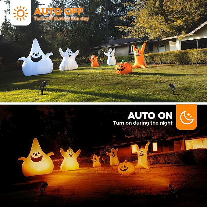 L LOHAS LED Halloween Spotlight Outdoor, Orange Spot Lights for Yard, Auto On/Off 5W 120V Landscape Lighting for House, Holiday, Trees, Decoration, 450LM IP66 Waterproof, UL Listed, 2 Pack