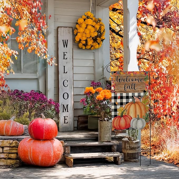 Garden Flags, Garden Flag, Stained Glass Style Pumpkin Maple Leaf Double-Sided Flags for Farmhouse Yard Outdoor Decoration-12 x 18inch (Pumpki6)