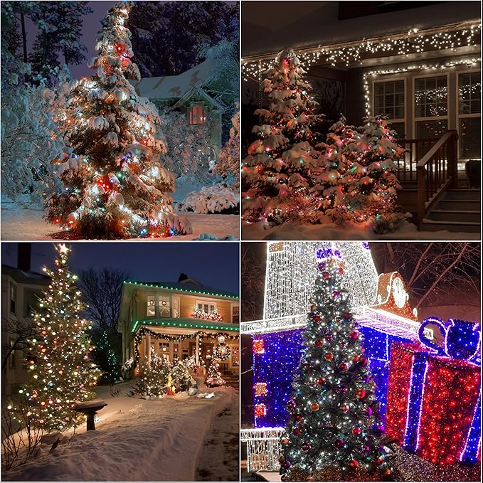 66ft Christmas Decorative Mini Lights, 200 LED Transparent Wire Fairy Starry String Lights Plug in, 12 Lighting Modes for Outdoor Xmas Tree Wedding Party Decoration (White and Multicolor)