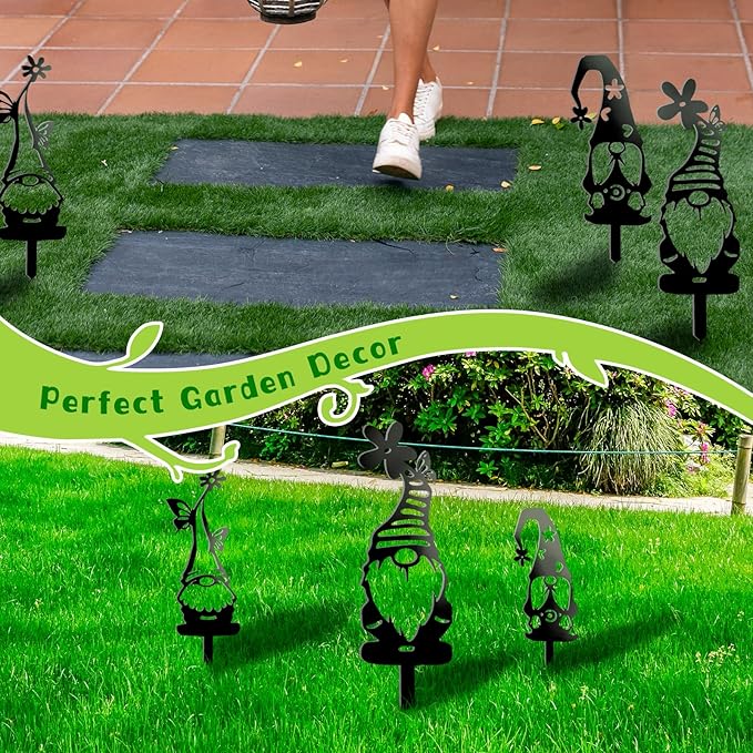 Metal Garden Gnomes Decor (3 Pack) - 12.5" Large Outdoor Decorative Stakes,Steel Funny Gnome Statues for Yard Art, Patio, Lawn, Spring & Easter Outdoor Decorations
