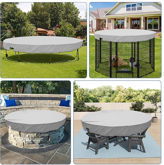 ECOOPTS 18 ft Waterproof Round Polyester Pool Cover for Above Ground Pools, Swimming Pool Cover Protector Winter Safety Cover (Light Grey)