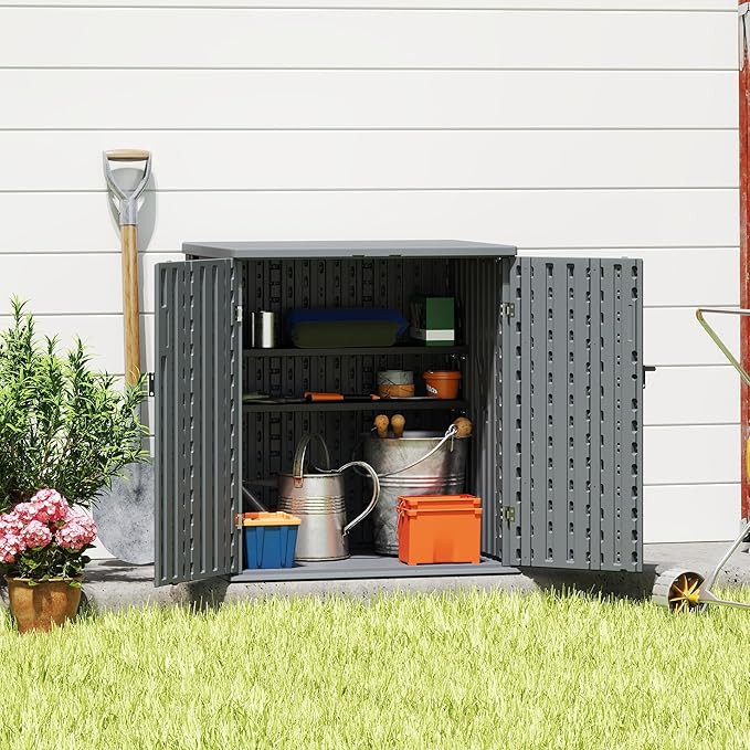Heavy Duty Small Storage Cabinet Outdoor Weatherproof, 14 Cuft Garage Storage Cabinet with 2 Adjustable Shelves, Lockable Kitchen Pantry Closer Organizer, 31Wx23Lx34H, Sage Grey