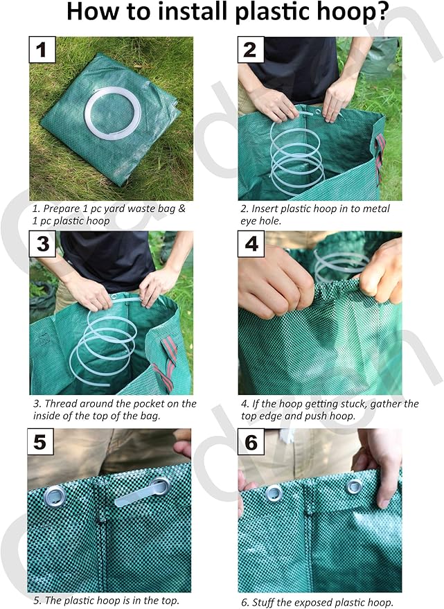 Gardzen 3-Pack 40 Gallon Yard Waste Bags - Reuseable Heavy Duty Gardening Bags, Lawn Pool Garden Leaf Waste Bag