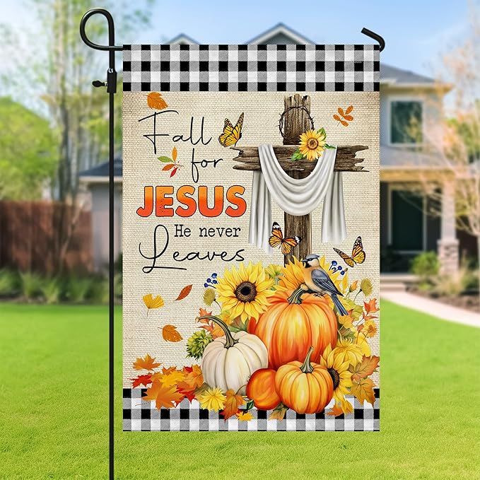 FLAGWIX Christian Fall Garden Flag - Garden Flags for Outside 11.5" x 17.5" - Christian Gifts for Women Faith, Fall Decorations for Home, Thanksgiving Decorations for Home Decor