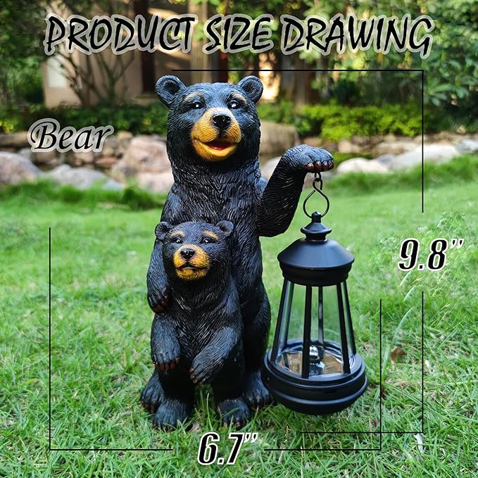 Black Bear Solar Lantern Garden Statues，Loving Bear Figurine Lights for Outside Decoration ,Lawn Outdoor Decor for Patio,Balcony,Yard-Unique Gift for Grandma Wowen Mom