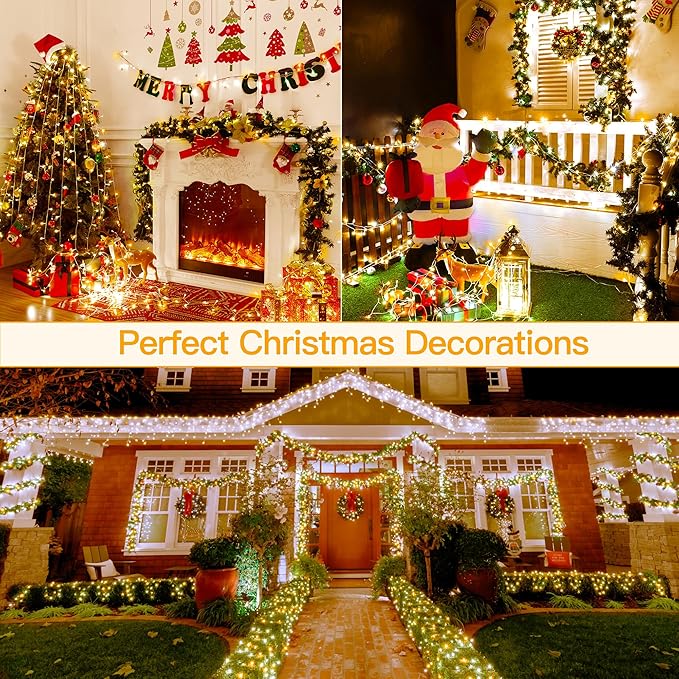 Ollny Warm White and Cool White Christmas Lights Waterproof, 400LED 131FT String Lights with Remote 3 Timer, Plug in 8 Modes Fairy Light for Xmas Tree Indoor Bedroom House Decorations