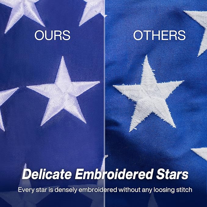 American Flag 4x6 ft Outdoor Long Lasting US Flag, Heavy Duty Polyester, Embroidered Stars, Sewn Stripes, Brass Grommets, UV Protection Perfect for Outdoors! USA Flag