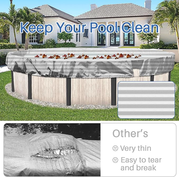 ECOOPTS 6 ft Round Pool Cover for Above Ground Pools, Swimming Pool Cover Protector Winter Safety Cover (Gray White Stripes)