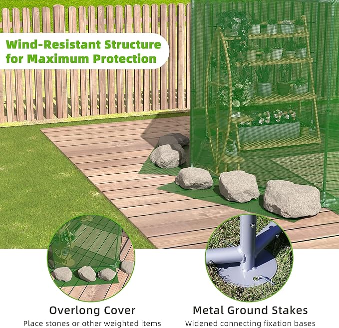 MU 7x7x7.6 FT Greenhouses for Outdoors, Heavy-Duty Green House for Outside, Walk in Winter Greenhouse with 180g Double Layer PE Cover, Ground Stakes, Great for Garden/Patio/Backyard