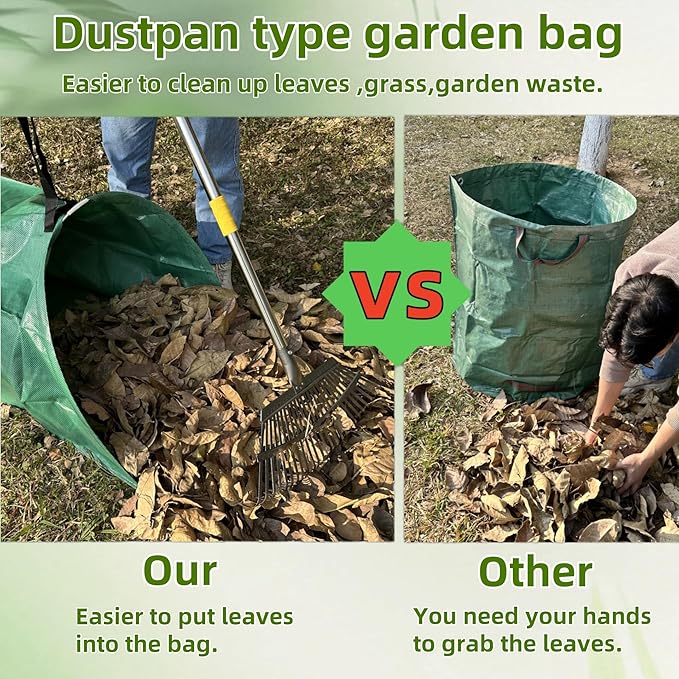 2 pack 53 gallons Leaf Collector Reusable Yard waste bags Heavy Duty Extra Large lawn Leaf Bags Chute With Handles Garden dustpan Bags for Leaves Debris Grass Clipping