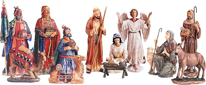 Complete 12pc Outdoor Nativity Set 51" Tall - Lifelike High Res, Sturdy 22 Gauge Flat Metal, Strong Windguard Bracing. Includes Baby Jesus, Joseph, Mary, Shepherds, Wisemen, Animals