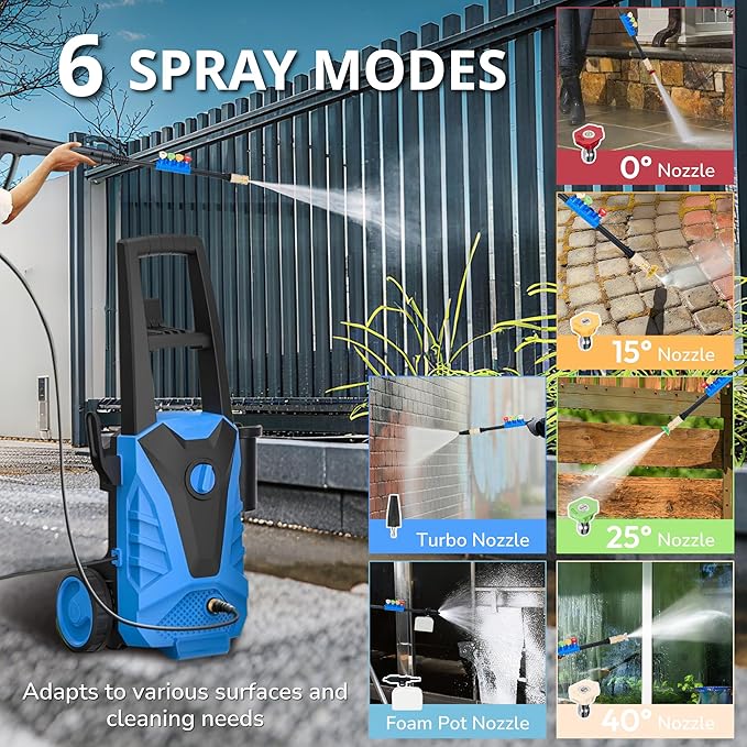 Electric Pressure Washer Compact, 2100 PSI, 2.0 GPM, 23FT Hose, Power Washer for Cars, Driveways, Patios, Patio Furniture & Around Pools, Blue