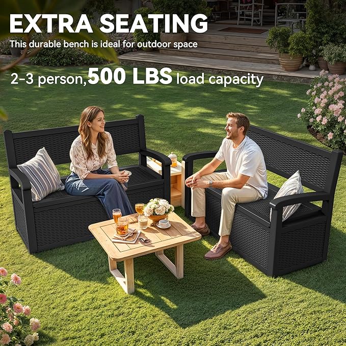 YITAHOME 70 Gallon Deck Bench with Storage, Outdoor Storage Box Bench with Armrests for Patio Garden Pool Porch, Waterproof&Lockable, Black