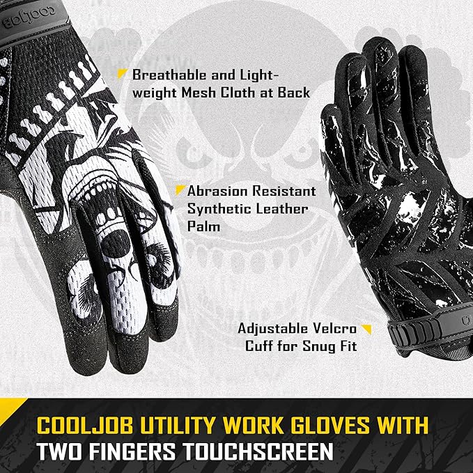 COOLJOB Touchscreen Utility Mechanic Safety Work Gloves For Men with Grip, Breathable, Ultra-Soft, Lightweight，S-XL
