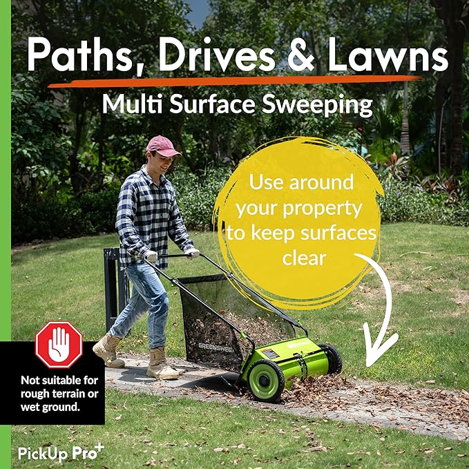 Pickup Pro Garden Sweeper - Manual Leaf & Grass Push Lawn Sweeper (Pickup Pro Max)