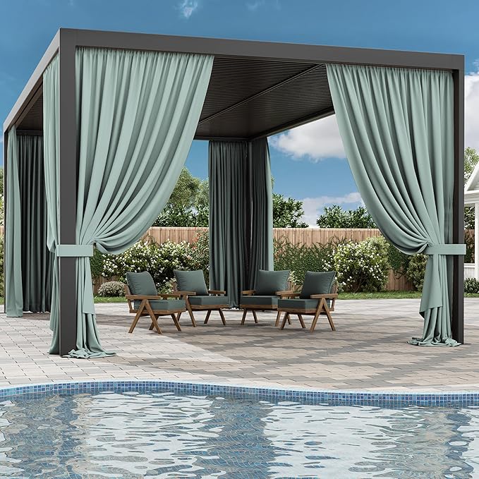 Gazebo Universal Replacement Privacy Curtain,12'×20' Gazebo Outdoor Waterproof Curtains, 4-Panels Sidewall Curtains with Double Zipper for Patio Canopy, Garden and Backyard (Curtain Only)