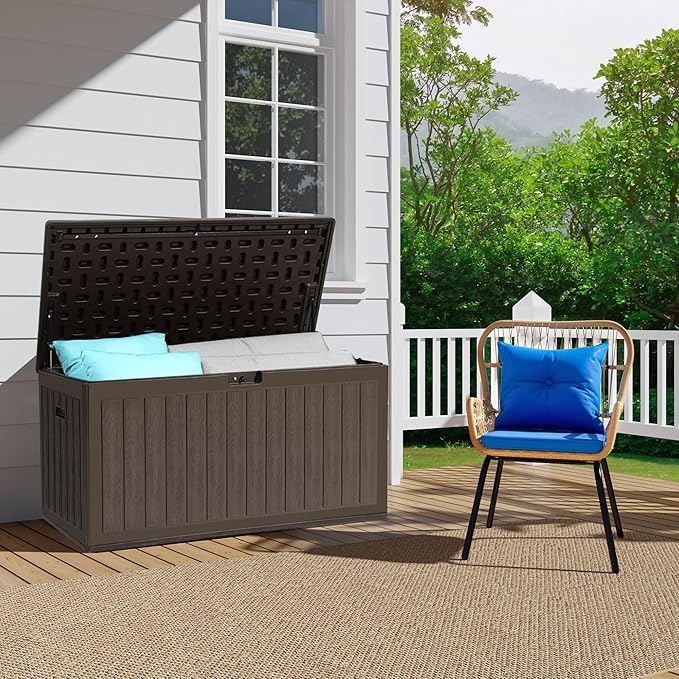 YITAHOME 90 Gallon Large Deck Box with Side Handles, Outdoor Double-Wall Storage for Patio Furniture Cushions, Garden Pool Accessories, Waterproof & Lockable