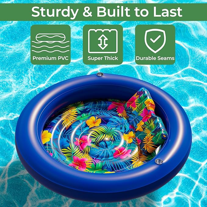 JAMBO Huge Round 76 x 76 Tanning Pool Lounger, Pool Float, Inflatable Sun Tanning Pool Float, Tanning Chair, Pool Floats Adult, Water Lounge Raft Pool Lounger Adults, Tanning Raft Sunchill Tanning Bed