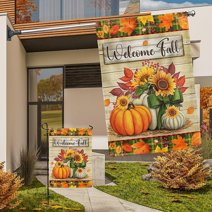 FLAGWIX Pumpkins Fall Flags for Outside - Garden Flags for Outside 11.5" x 17.5" - Fall Decorations for Home, Thanksgiving Gifts for Women Men, Thanksgiving Decorations for Garden Home Decor