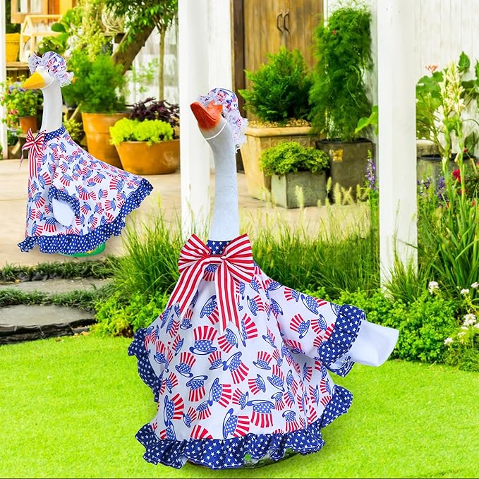 4th of July Goose Outfit Independence Day Clothes for Porch Goose 23" Cement Statue - Outdoor Patio Yard Lawn Decoration