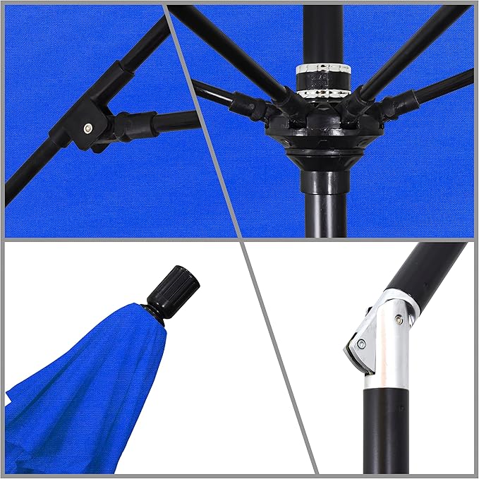 California Umbrella 9' Round Aluminum Pole Fiberglass Rib Market Umbrella, Crank Lift, Collar Tilt, Black Pole, Sunbrella Spectrum Mist