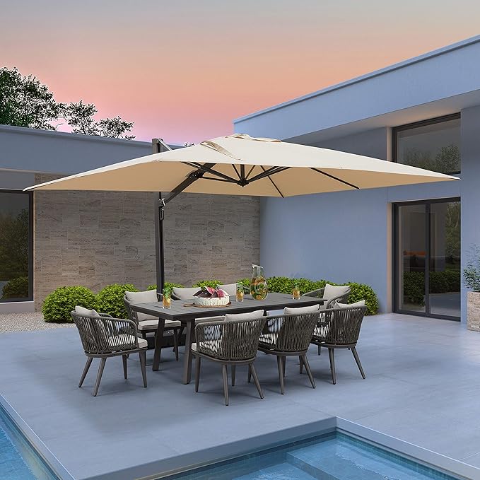 PURPLE LEAF 10' X 13' Rectangle Patio Umbrella Large Outdoor Aluminum Offset Umbrella with 360-degree Rotation Cantilever Umbrella for Garden Deck Backyard Pool, Beige