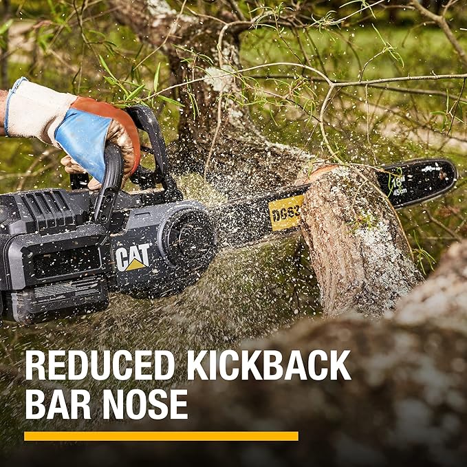 Caterpillar DG631 60V Brushless 18” Chainsaw, Battery Chainsaw with Chain Brake for Safety, Electric Chainsaw Cordless with Tool-Free Chain Tensioning – Battery & Charger Included