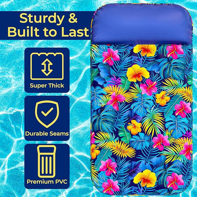 JAMBO Pool Floats, Large Fabric Pool Float, Comfortable Oversized Pool Floats for Adults, Heavy Duty Pool Air Mattress, Inflatable Lounge Raft, Tanning Pool Lounger, Tanning Chair, Pool Toys
