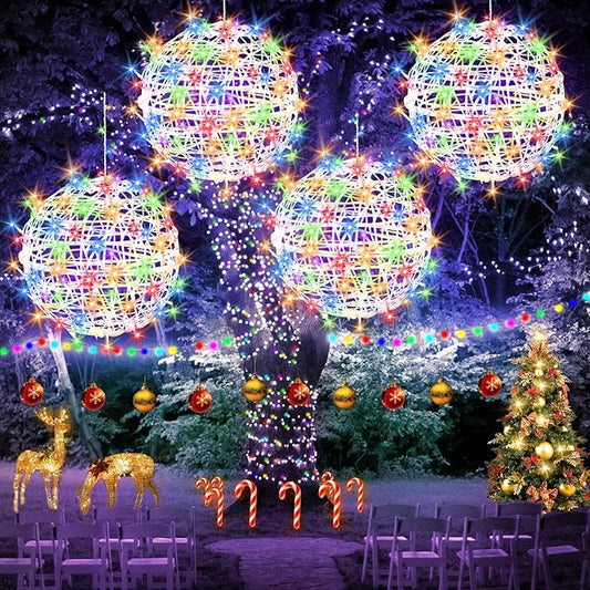 Christmas String Lights Outdoors,4 Pack 15.74" Sphere Lights,Ball Tree Garden Globe Lights for Home, Party, Christmas, Porch Patio,Wedding, Garden,Tree Decoration with Plug