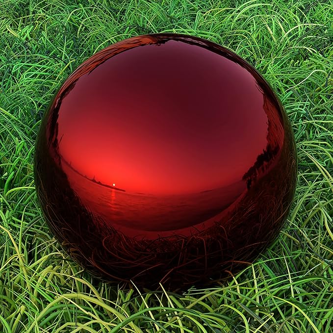 Lulu Decor, Red Stainless Steel Gazing Mirror Ball Size 16, Smooth Reflective Shiny Garden Decoration Globe