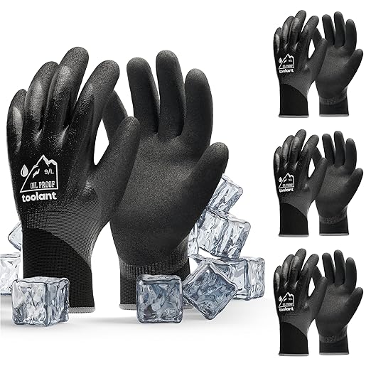 Waterproof Gloves Bulk Pack for Men and Women, 3 Pairs, Freezer Gloves with Grip, Double Nitrile Dipped for Extreme Oil Repellent, for Construction, Mechanics, Mining, Plumbing, Black, Large