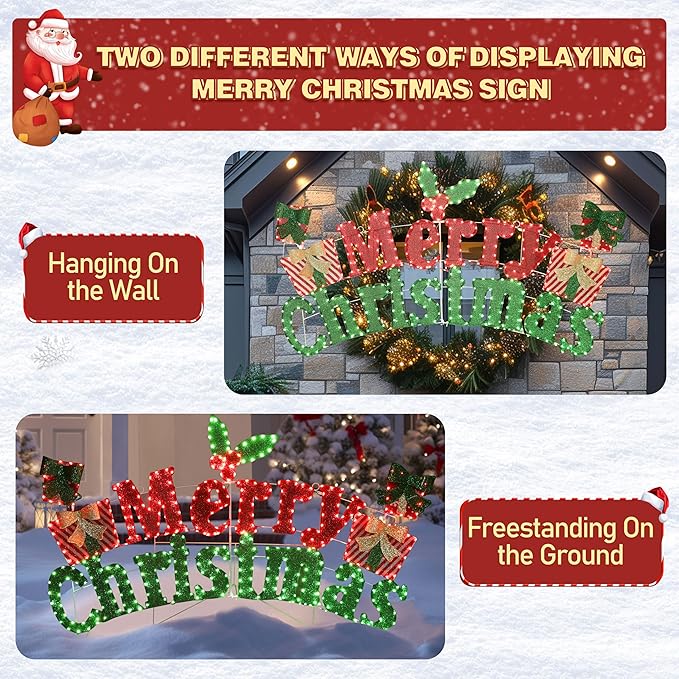 VEIKOU 6FT Merry Christmas Sign, Lighted Outdoor Christmas Decorations with 456 LED Lights, 5-Meter Power Cord, Xmas Decorations Outside for Holiday Backyard Party