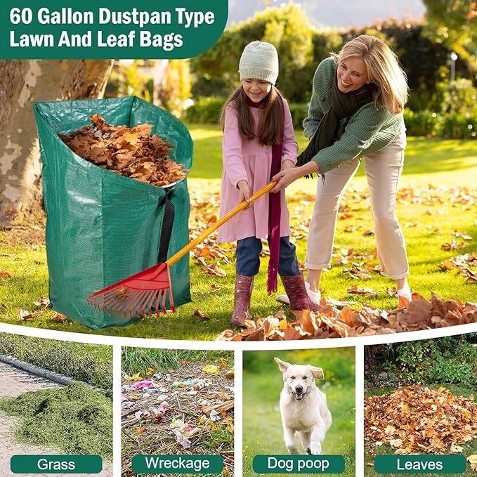 2 Pack 60 Gallon Leaf Collector,Collapsible Lawn & Leaf Bag,Heavy Leaves Pick up Tool Reusable Yard Waste Bags,Large Yard Dustpan Type Garden Bag for Leaves,Debris,Grass,Clippings,Lawn Trash